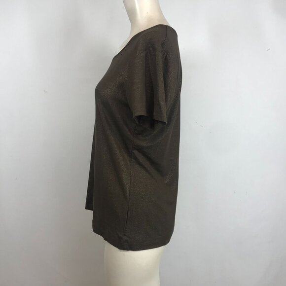 CHICO'S- WOMEN'S 1 - METALLIC SPARKLE SHORT SLEEVE ROUND NECK RAYON BLEND TOP - Picture 6 of 7